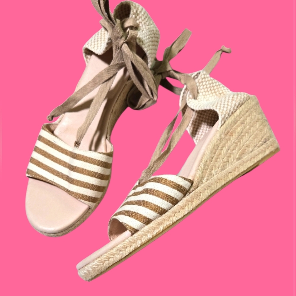 Eric Michael Tan and Cream Espadrille Wedges